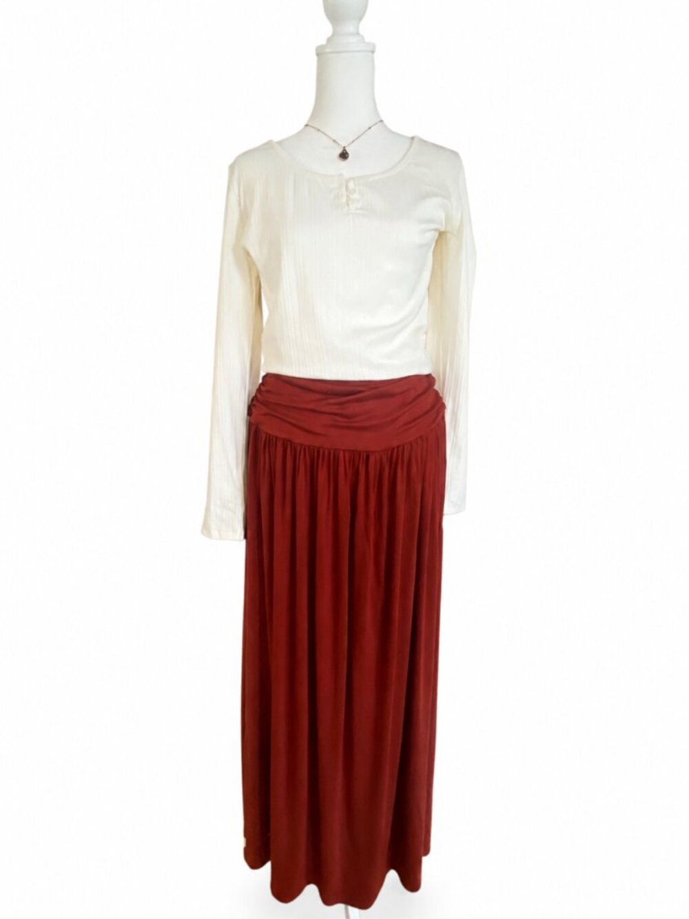NWT Halara Rust Ruched Waist Flowy Maxi Skirt Size L